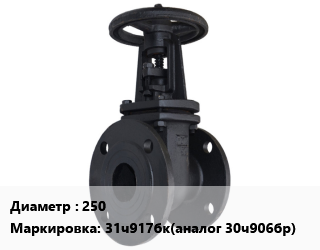 Задвижка чугунная 250 31ч917бк(аналог 30ч906бр) Ру10, под электропривод, фланцевая, вода, пар, t-225, Россия, шт цена от 30062 Тг / шт, где купить, условия доставки в Актобе и Актюбинской области
